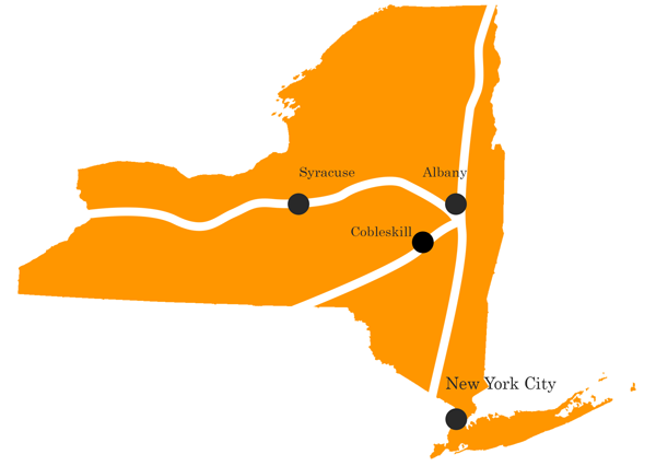 map of NYS with Cobleskill starred