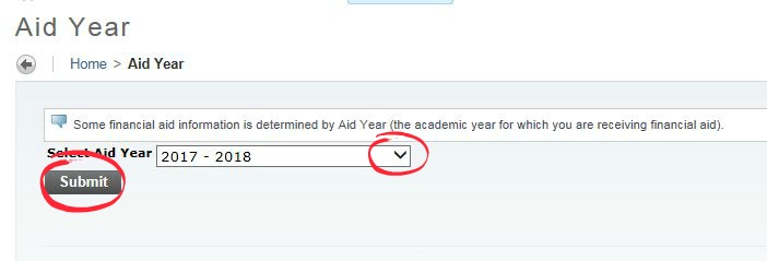 Select an aid year from the drop down menu and click on Submit.